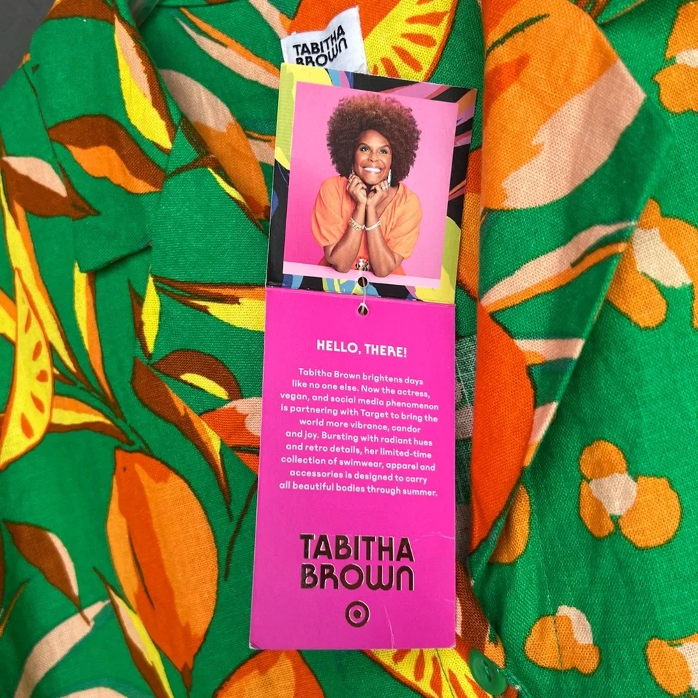 TABITHA BROWN TROPICAL PRINT SHORT SLEEVE BUTTON FRONT SHIRT BLOUSE SIZE M NEW - Picture 9 of 11